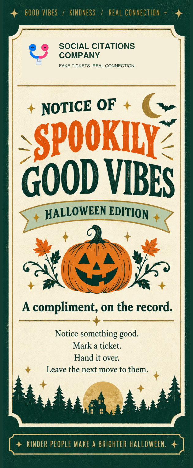 Notice of Spookily Good Vibes Halloween edition cover, with a jack-o-lantern and forest artwork